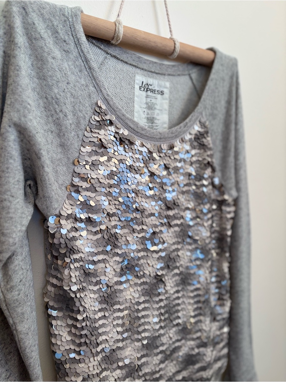 Express Gray Sequin Front Pullover